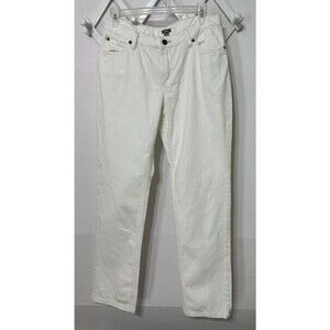 J Jill Woman's White Denim Jeans Size 6  Straight Leg Bottoms 5 Pocket Mid Rise